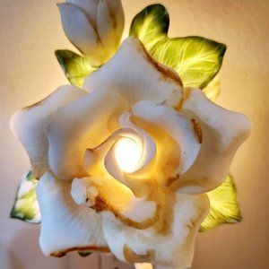 Capodimonte night light Rose Flower Porcelain Figurine Very Pretty White